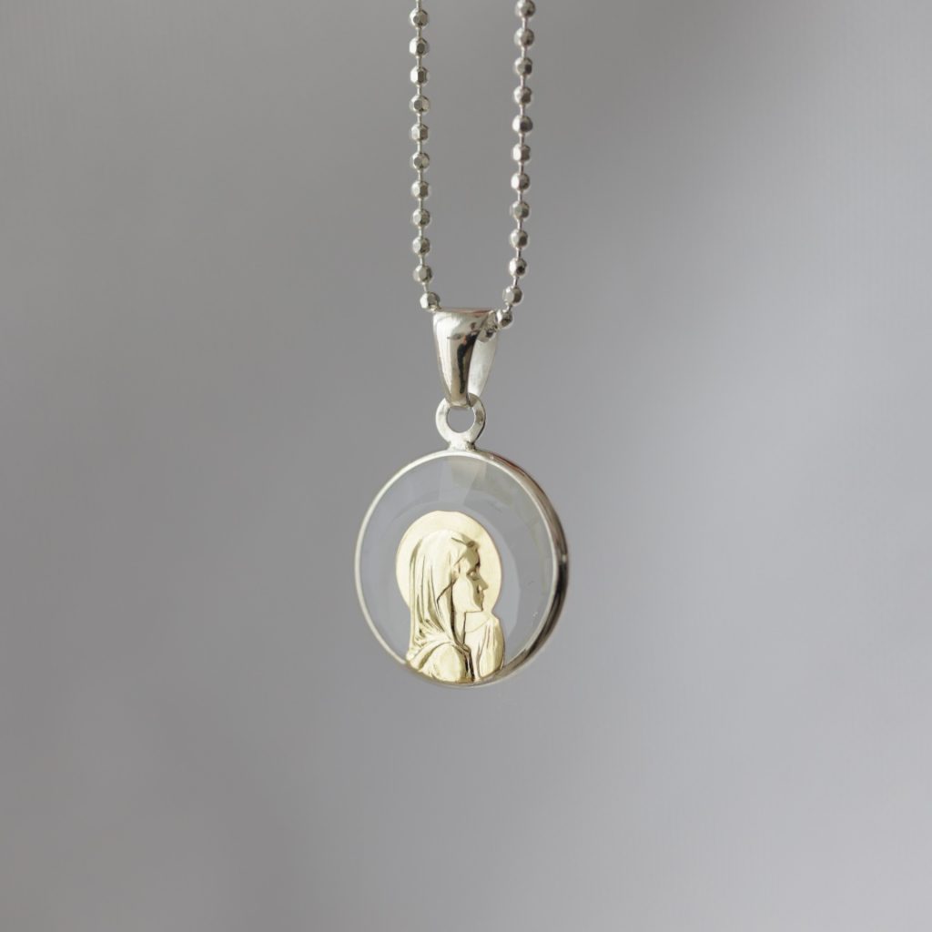 Dije Virgen Niña Cristal Plata y Oro 1.6